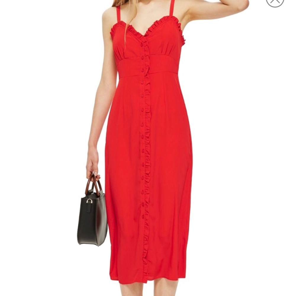 Topshop Red Ruffle Button Up Dress